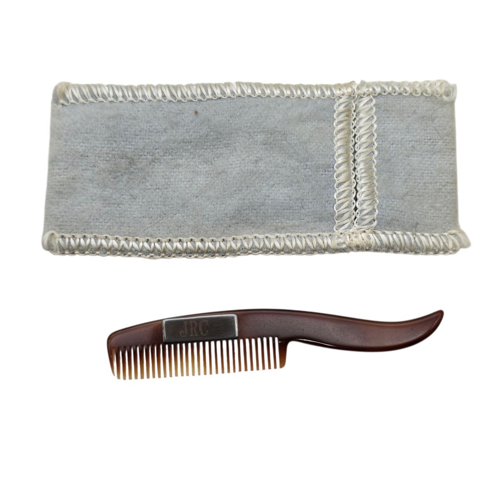Vintage Brown Mustache Comb With Cary Case Initials JRC