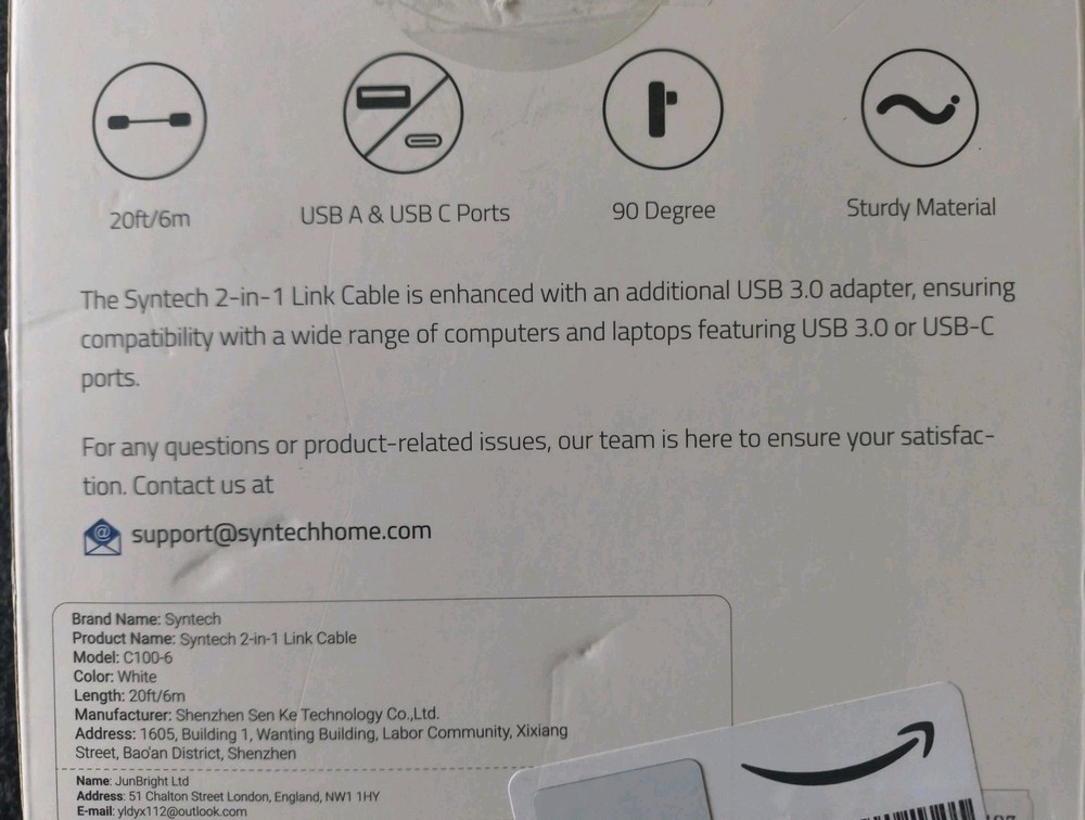 Syntech 2-in-1 VR Link Cable 20FT - USB A & USB C