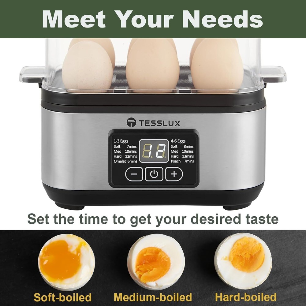 Electric Rapid Egg Cooker, 6 Capacity for Hard Boiled Eggs, silver