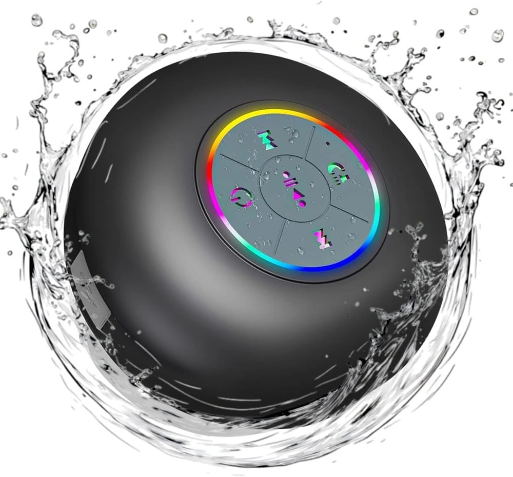Portable Bluetooth Shower Speaker w/Mic Suction Cup Water Resistant Speaker