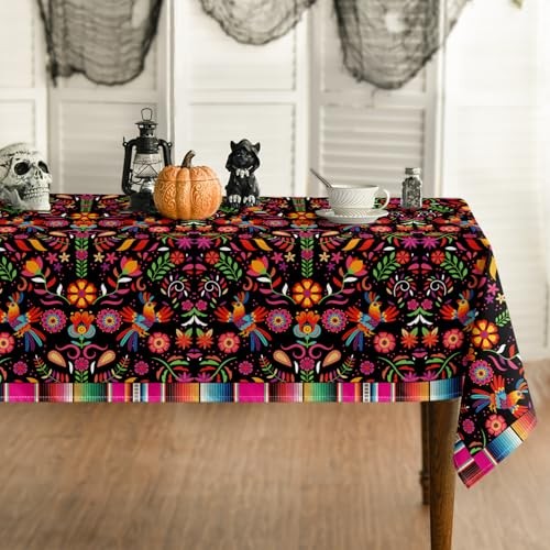 Mexico Tablecloth 60x104 Inch Rectangular, 60" x 104" (Rectangular) Black