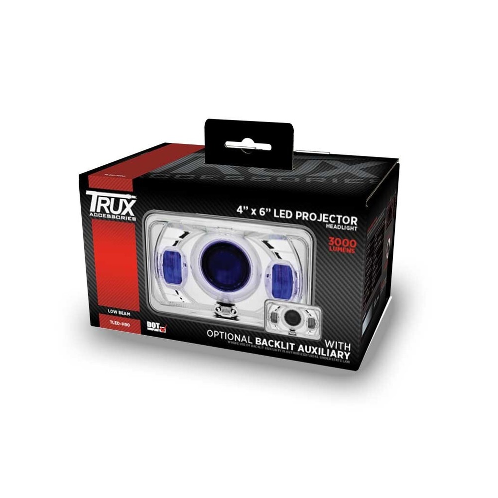 4″ x 6″ LED Projector Headlight with Optional Backlit Auxiliary