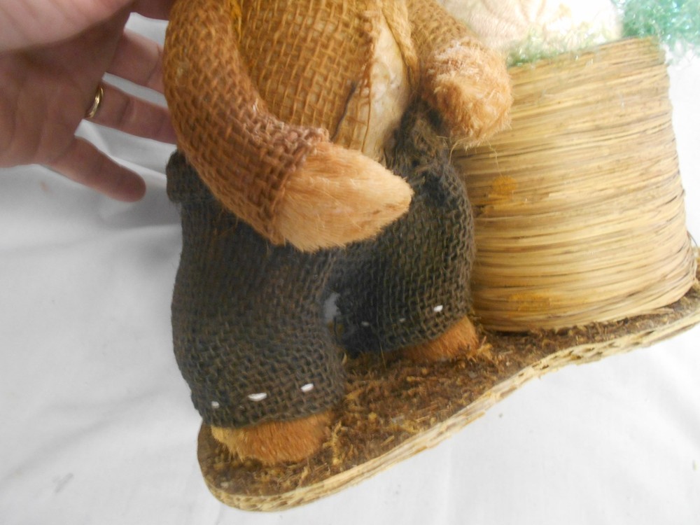 vintage naturel materials crafted easter bunny rabbit basket w embroidered eggs