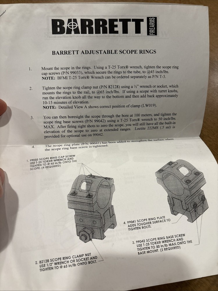Original Barrett Model 99 Operators Owners Instructions Manual .50 Caliber