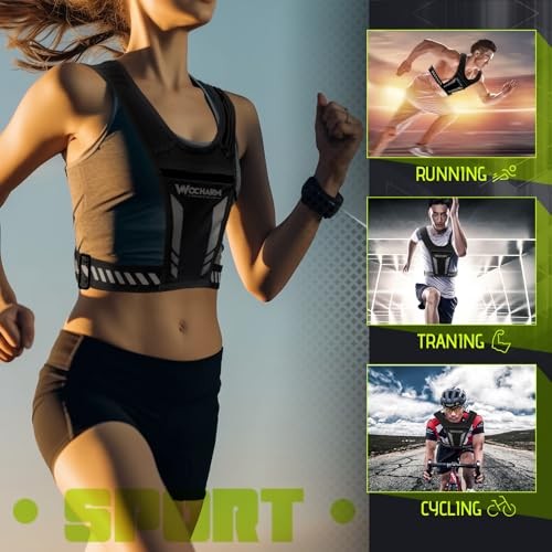 Reflective Vest Chest Phone Holder, Adjustable Hydration Training Workout Black