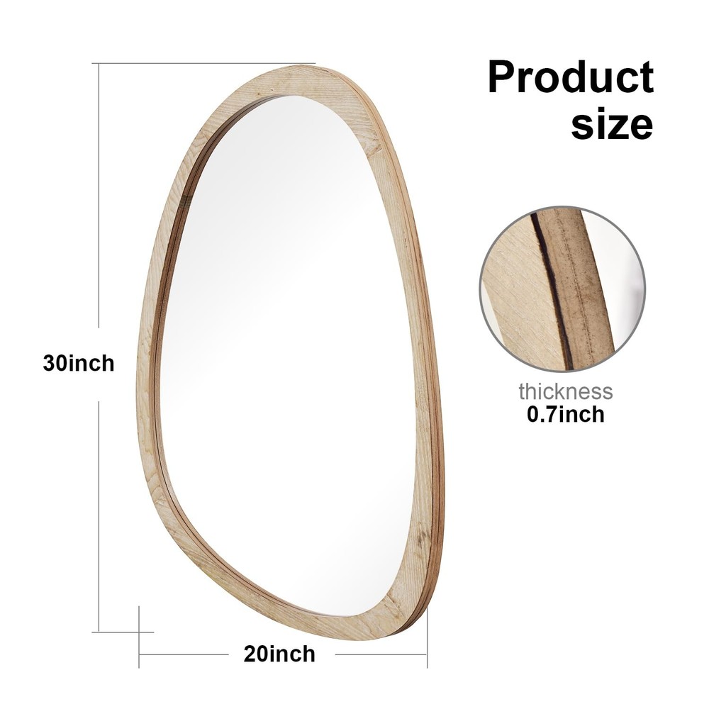 Irregular Mirror for Decor,Wood Frame Asymmetrical Wall-Mounted Mirror, Large...
