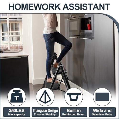 Ladder, Folding Step Stool for Kitchen/Closet/Garage, Sturdy & 2-Step