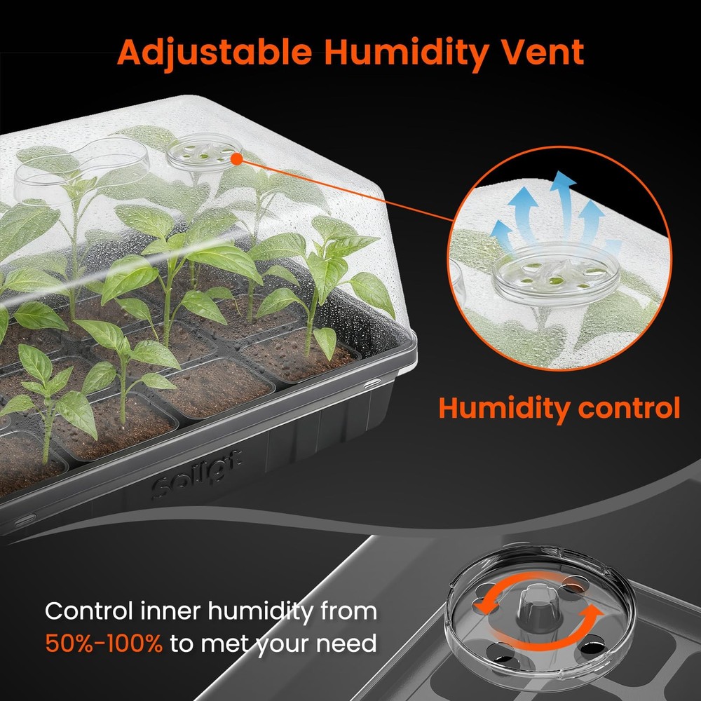 [Thick Plastic] 3-Set Strong Seed Starter Trays with 5" Humidity Domes for Se...