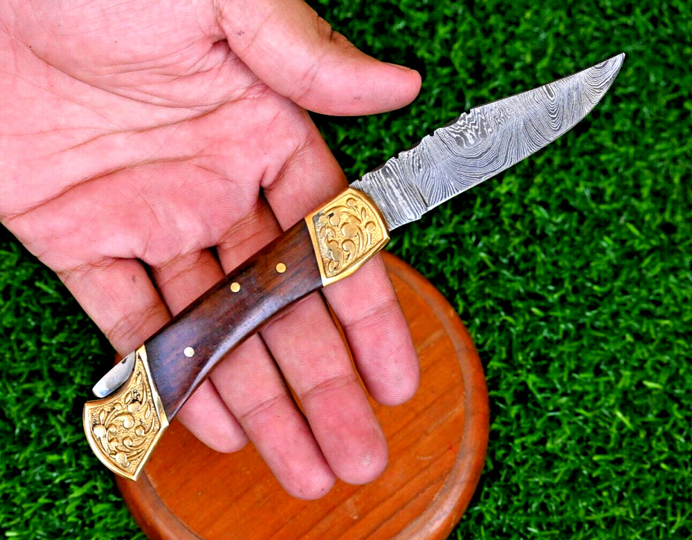 Custom HandMade Damascus Pocket Knife / Hand Forged Damascus Folding Blade 849