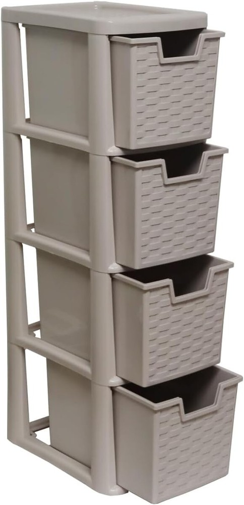 4 Tier Medium Drawers Storage Unit Plastic Chest Tower A5 Size Desktop Organizer