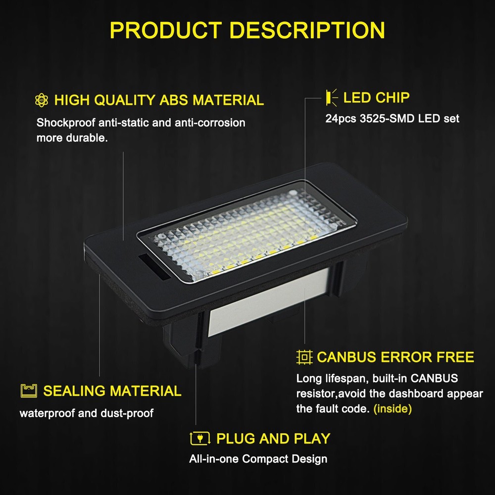 Fits: BMW 2x Error Free LED License Light Plate Bulb E90 E92 E39 E60 E61 M5 E70