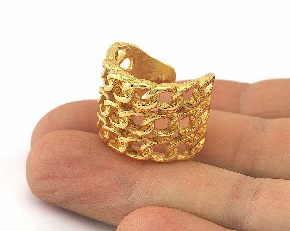 Chain Adjustable Ring Gold Plated brass (18mm 8US inner size - Adjustable ) 2642