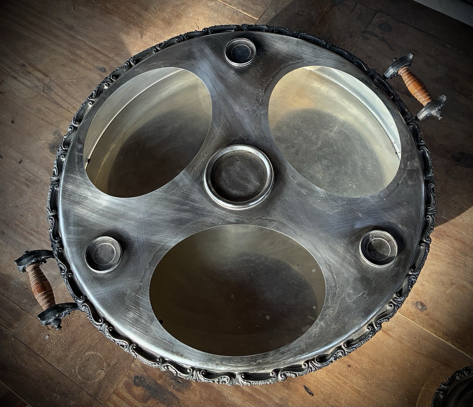 Large Birmingham Silver Plate Lazy Susan Hot Food Server - 23"