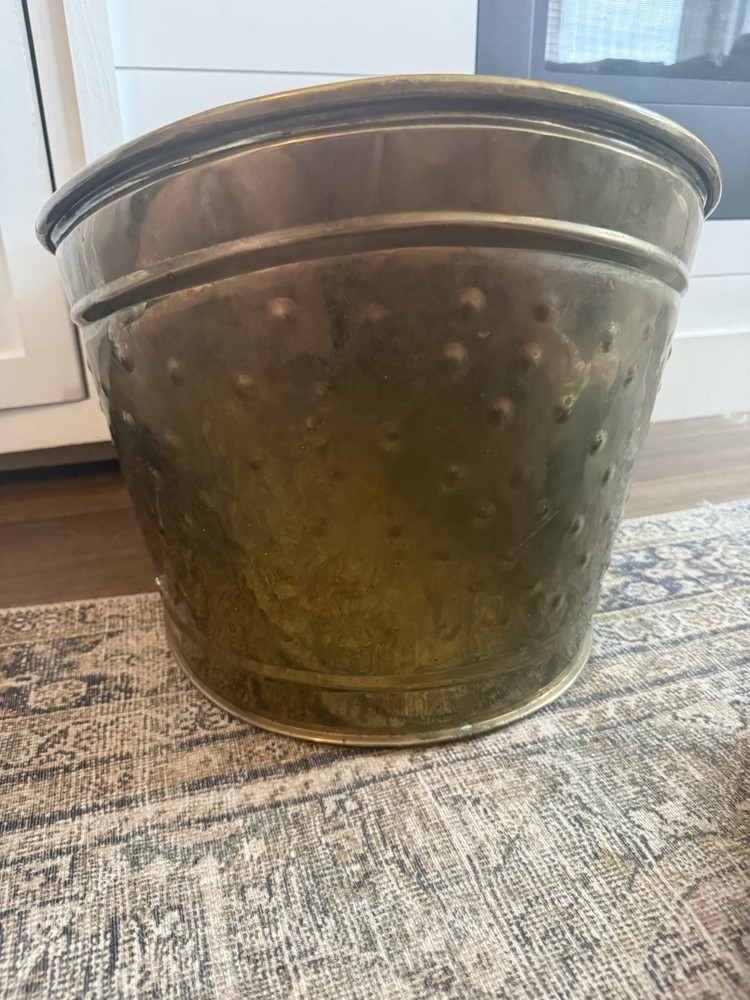 Hammered Brass Coal Hod Vintage Decorative Fireplace Container