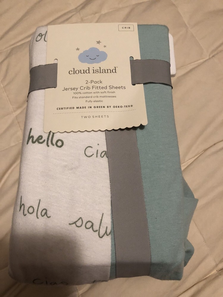 Cloud Island Jersey Crib Fitted Sheets 2-Pack Hello And Solid Green