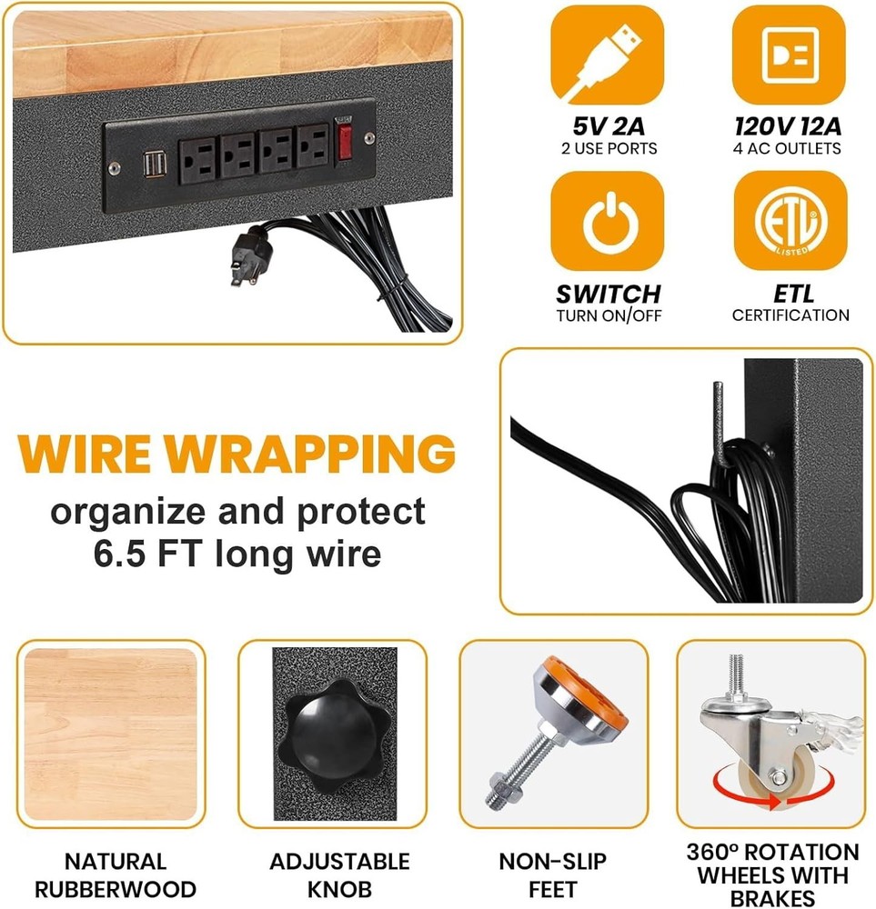 70" Adjustable Work Bench, Workbench Heavy-Duty Work Table for Garage, Home