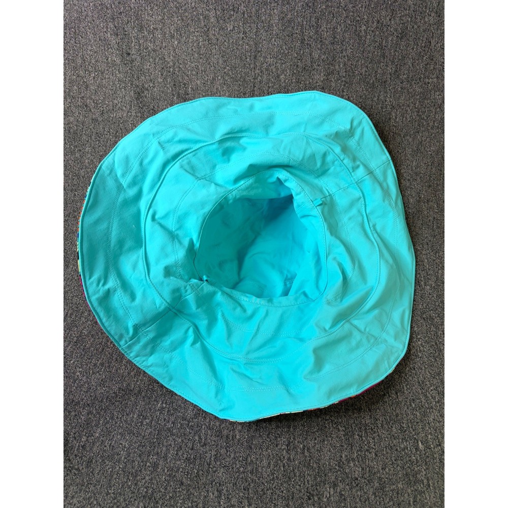 Multicolor Abstract Psychedelic Print Wide Brim Sun Hat Turquoise Lining Boho