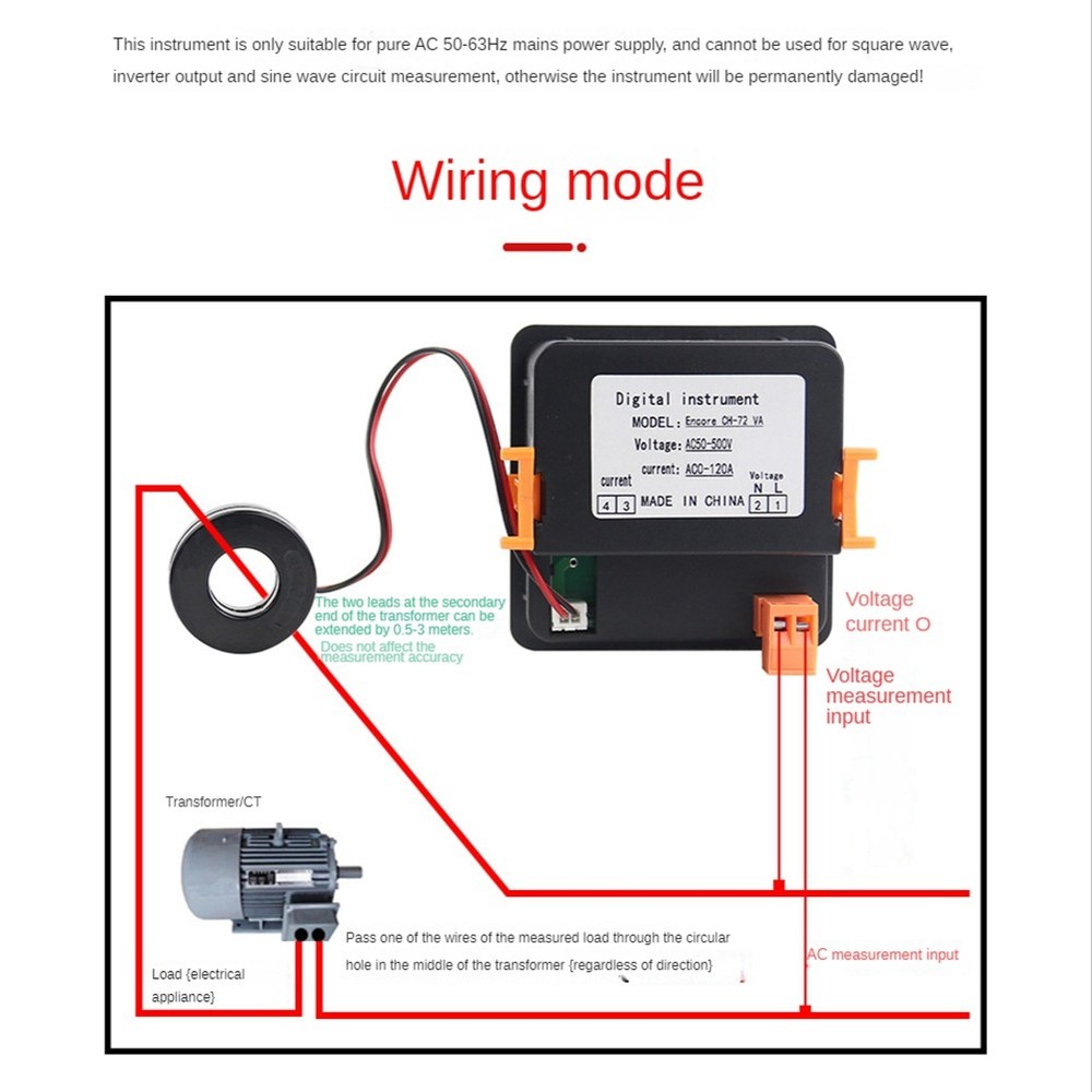 AC Ammeter Voltmeter Three Display Current Voltage Frequency Meter 7059