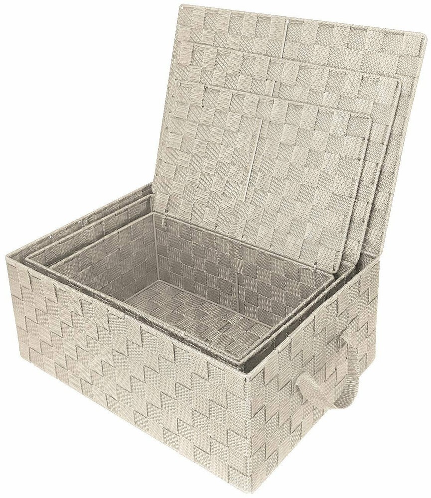 Storage Box Woven Lid Basket Bin Container Tote Cube Stackable Organizer Set