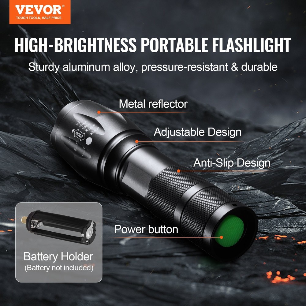 2 Pack Flashlights Torch 2000 High Lumens 5 Modes Adjustable Focus Flashli
