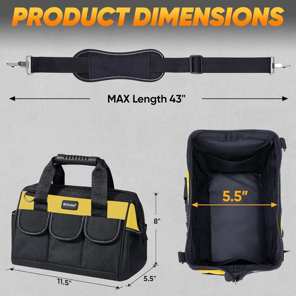 Portable Tool Bag with Ergonomic Handle & Reflective Strips – 12" Standard Base