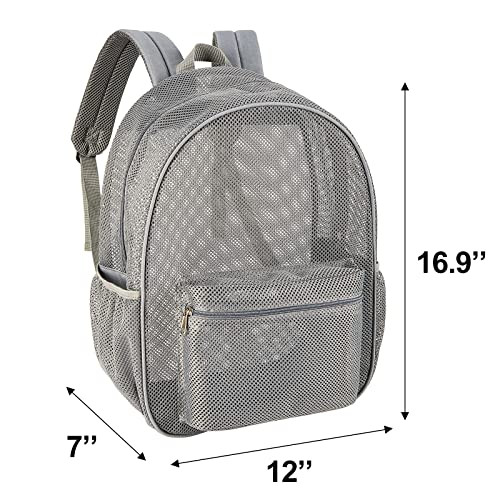 Heavy Duty Mesh Backpack, See Through College Backpack with Padded Grey