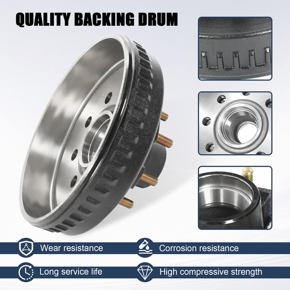 HD 12" X 2" Trailer Brake Drum Kit 8 on 6.5" for 7K-8K Lbs Axle with 9/16" Studs