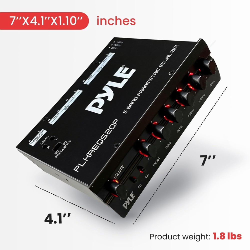 5 Band Parametric Equalizer Half Din Size RCA Inputs Pre Amp Output Red Green...