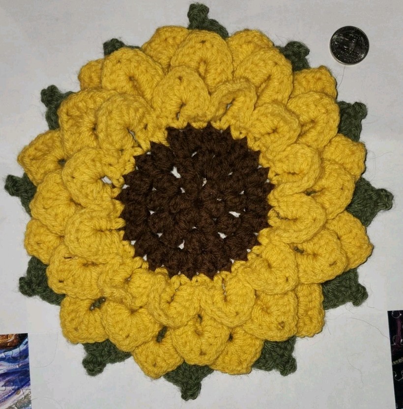 1 Pcs Handmade Crochet Yellow Sunflower 3D 9"  Made To Oder