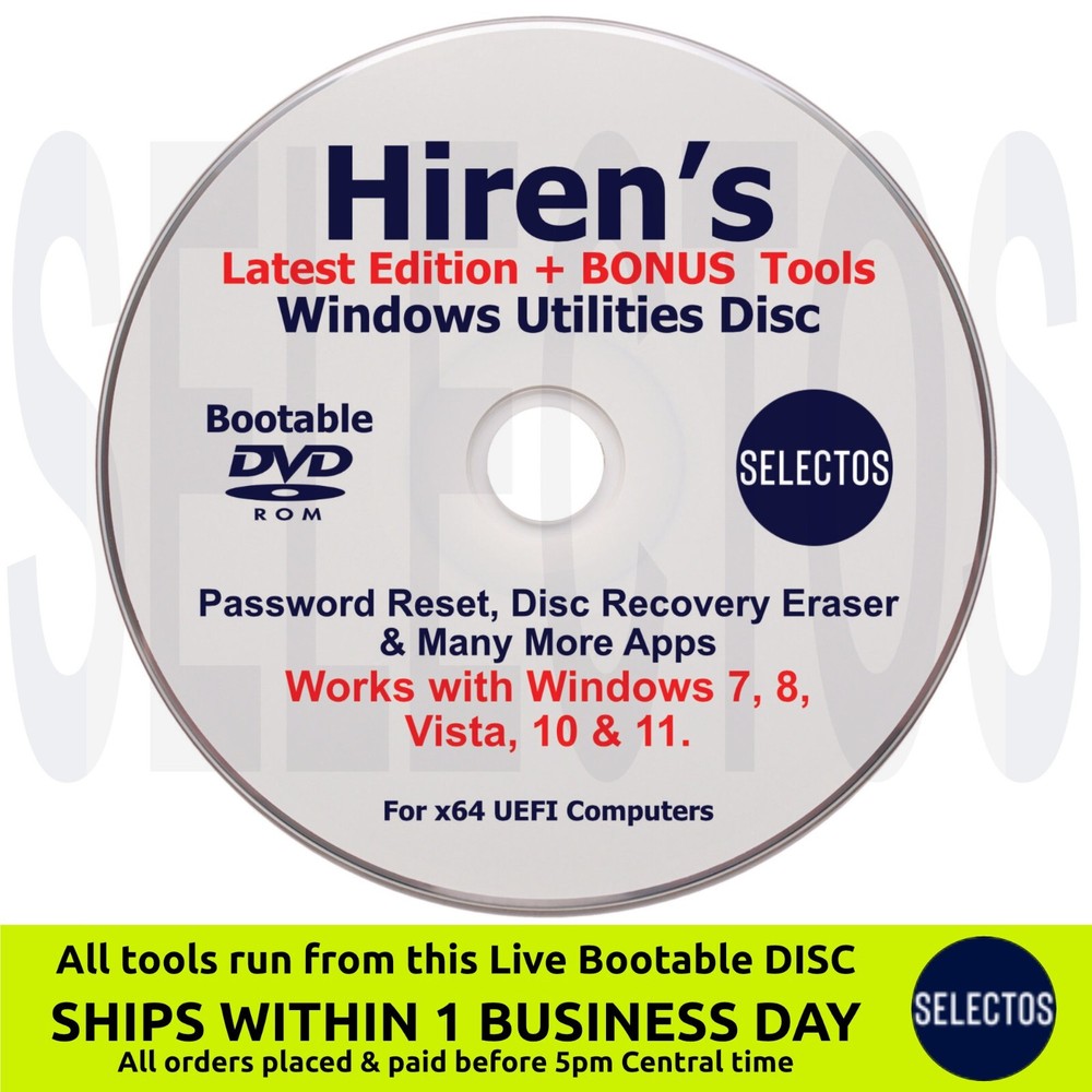 Hiren's Boot CD PC Utilities Disc Password Reset Disk Recovery +Apps List &More