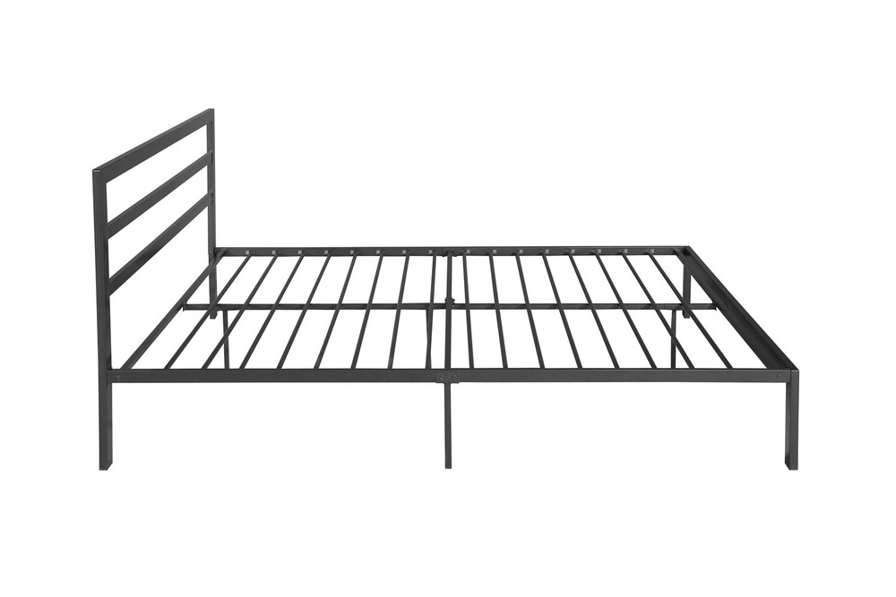 Modern Queen Size Bed Frame Metal Platform Bed Frame w/ Headboard Grey US