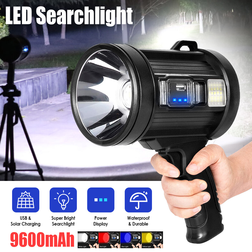 LED Flashlight 200000Lm Super Bright Searchlight Rechargeable Spotlight Handheld