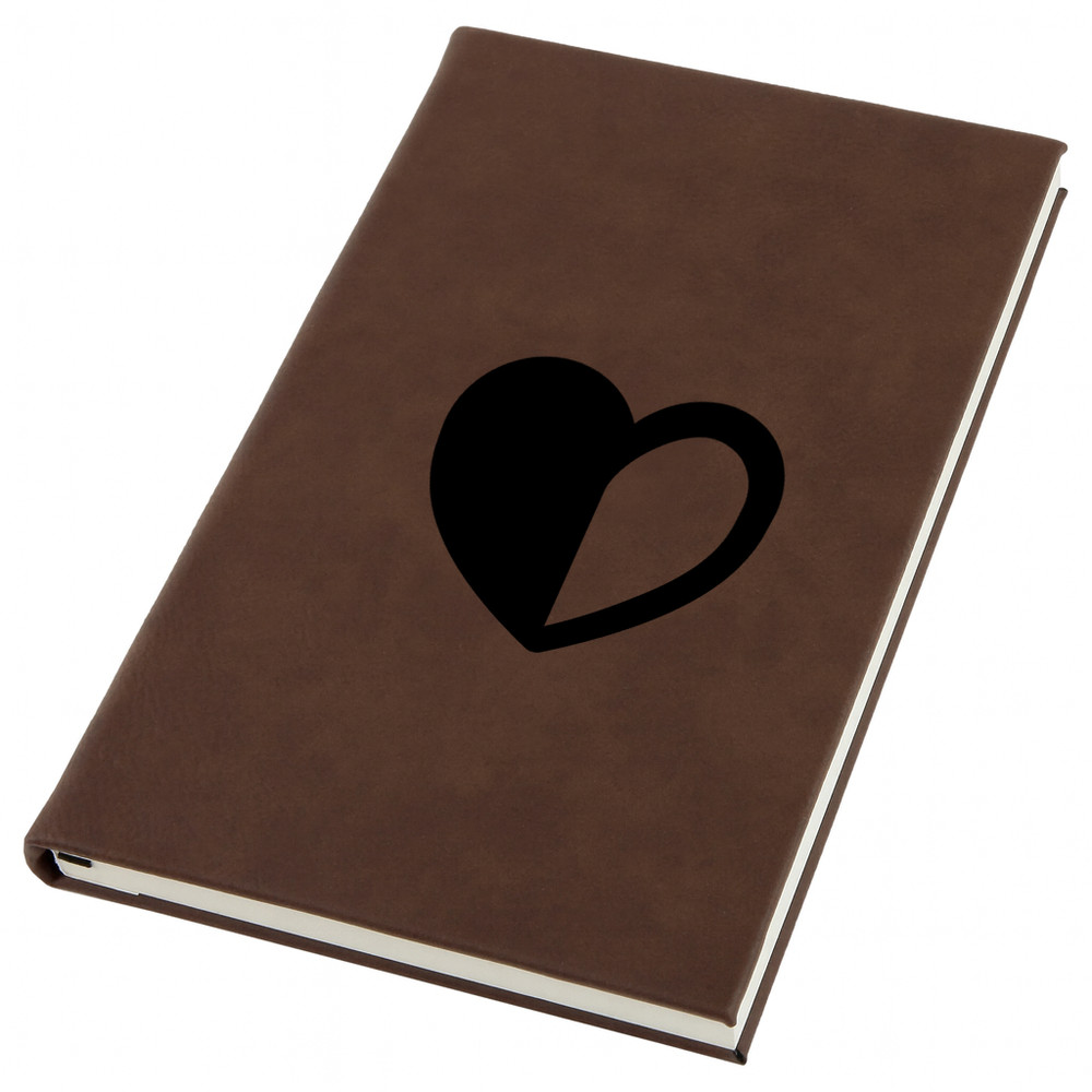 Half Heart Engraved Leather Journal, Personal Planner with Lined Pages