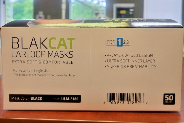 BlakCat Level 1 Ear-Loop Black Mask 50/BOX ULM-6180