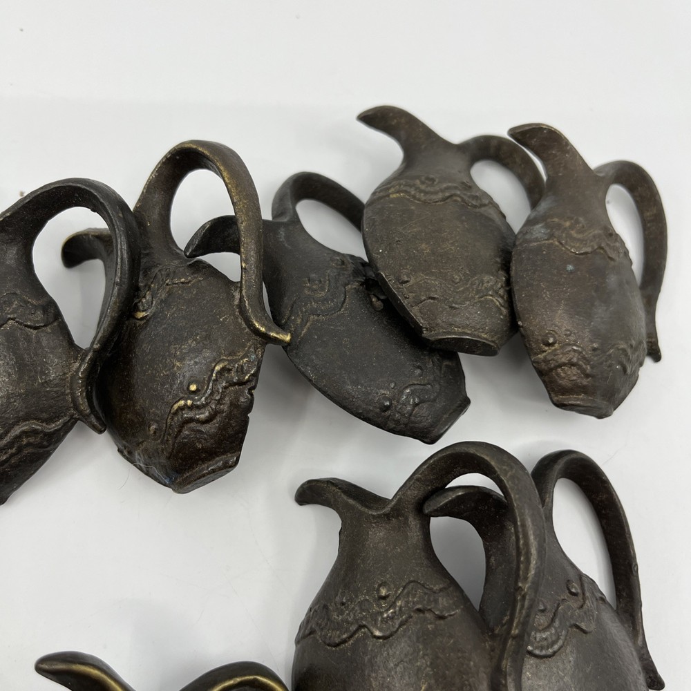 Vtg Solid Brass Distressed Pitcher Ewer Drawer Knobs Pulls Set Of 14 Read 2"