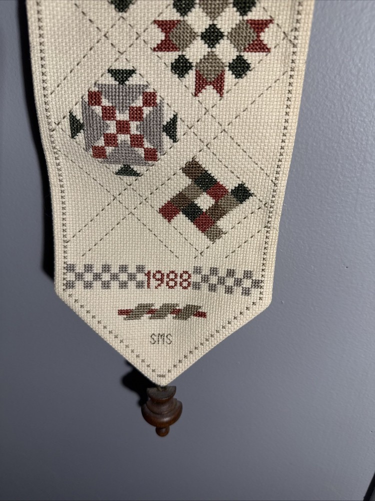 Vtg Thread Connections Needlepoint Sampler Wall Hanger Framed Decorative 1988