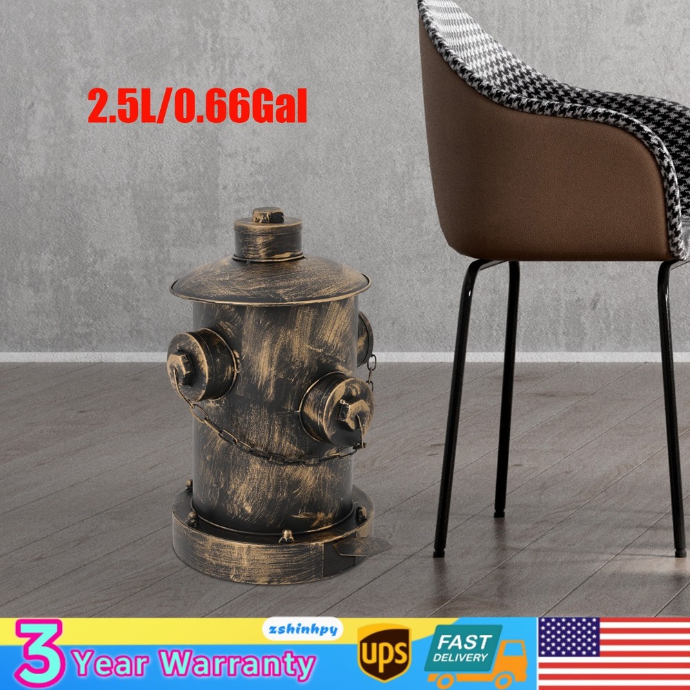 Retro Bronze Fire Hydrant Trash Can Creative Waste Bin Removable Inner Bucket