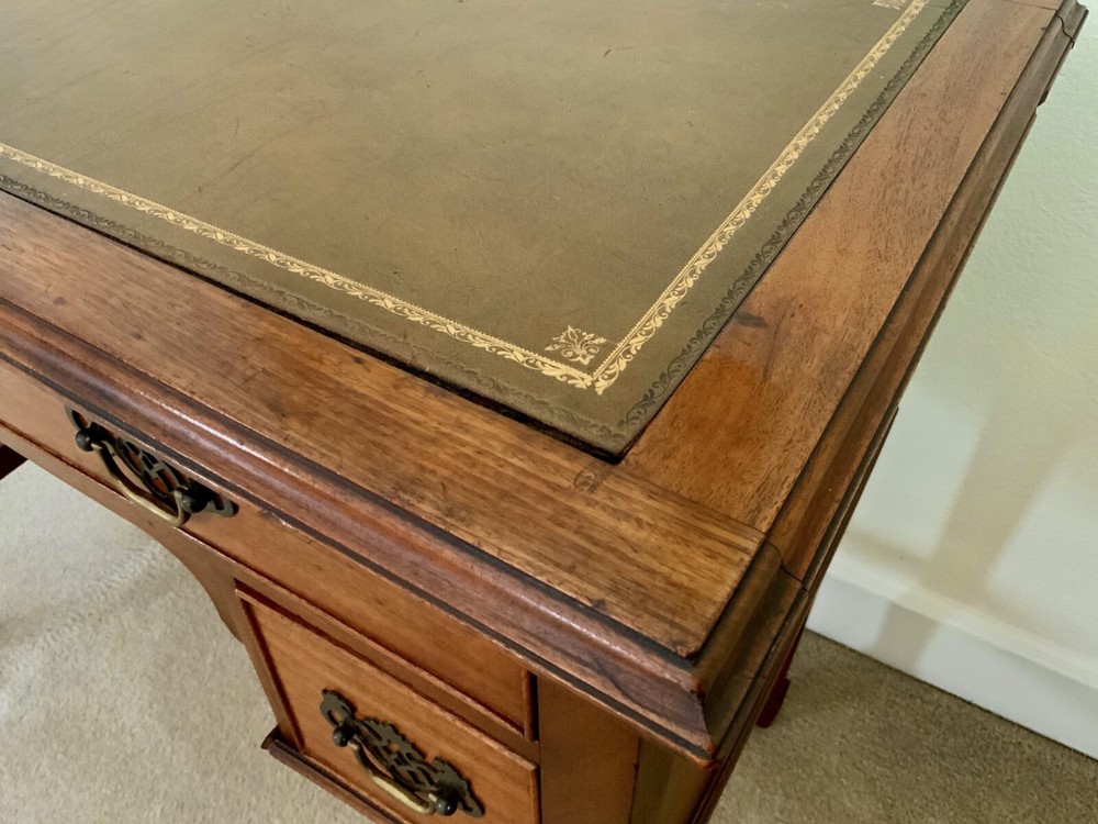 Vintage Georgian Walnut Writing Table With Tooled Leather Top