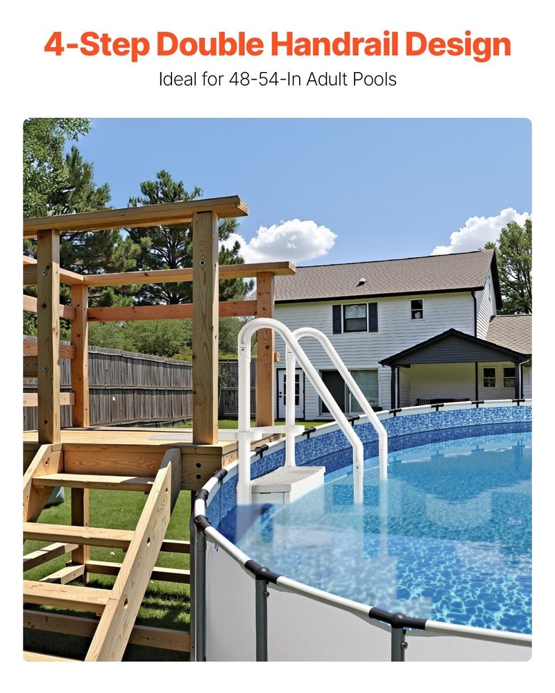 Rounded Grip 4-Step Pool Steps 400lb Max 48-54in Double Handrail