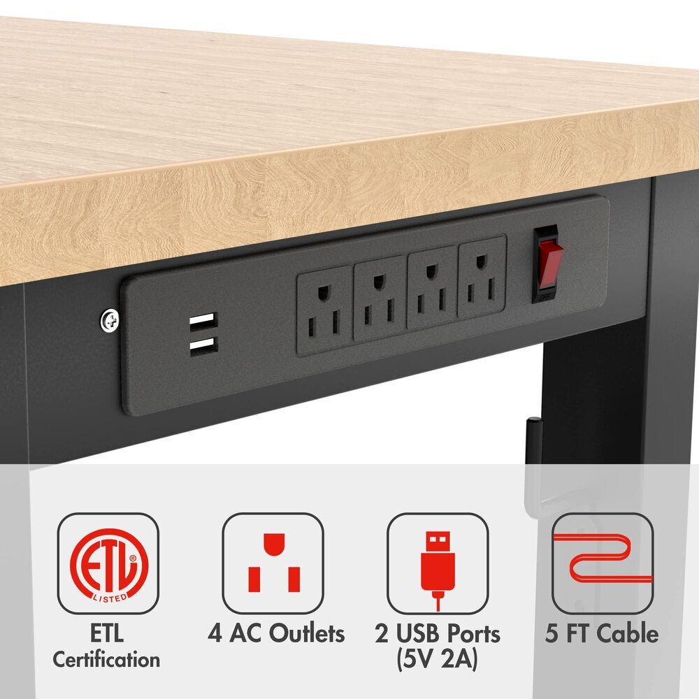 WORKPRO 48" Heavy-Duty Workbench Adjustable Rubber Wood Top Workstation 2000 LBS