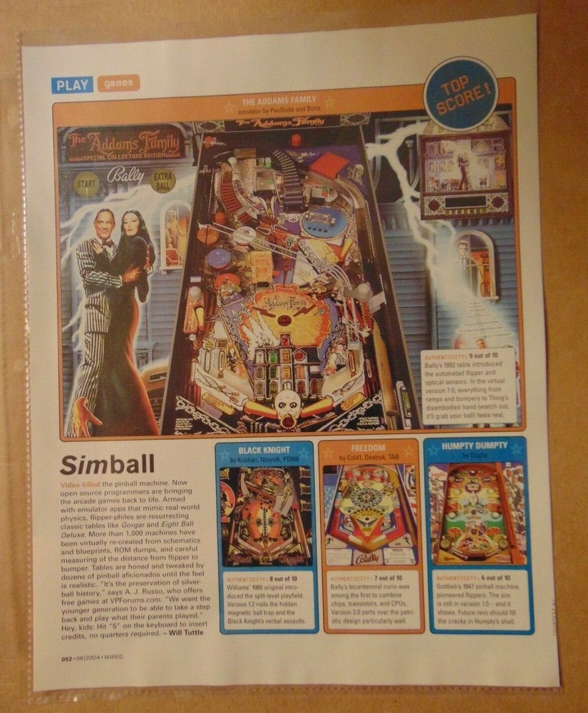 TECH Retro PINBALL ARCADE GAMES Single Page 2004 Print Article Clipping