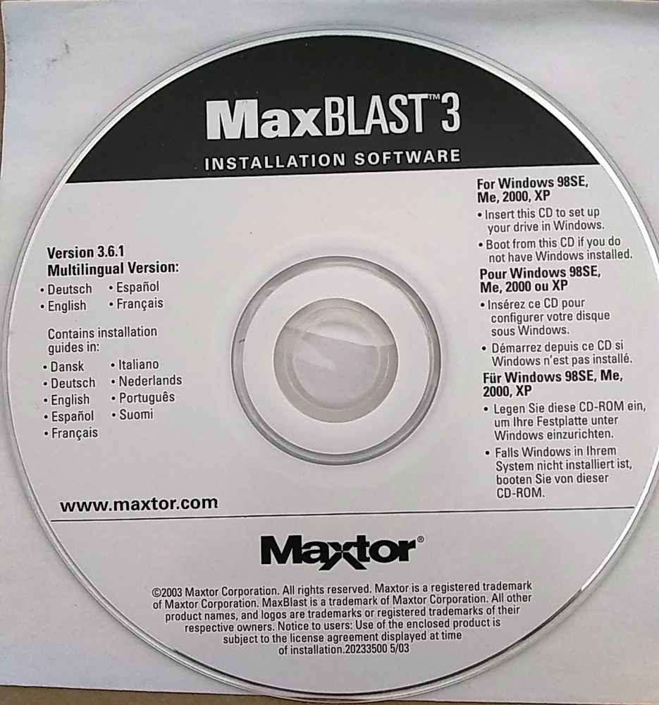 Maxtor MaxBLAST 3 Software Installation CD for Windows