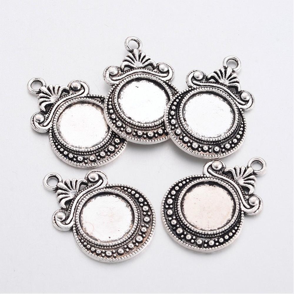 BULK Charms Antiqued Silver Cabochon Setting Flatback Frames Blanks 50pcs