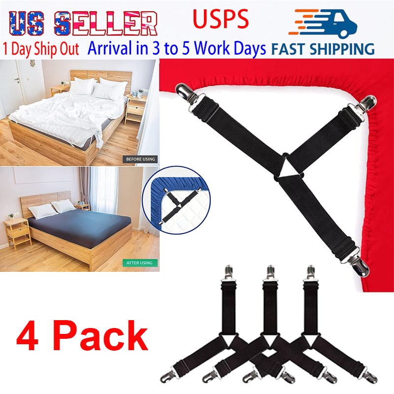 4-Pack Triangular Bed Sheet Anti slip Clips Adjustable Bed Suspenders Holder