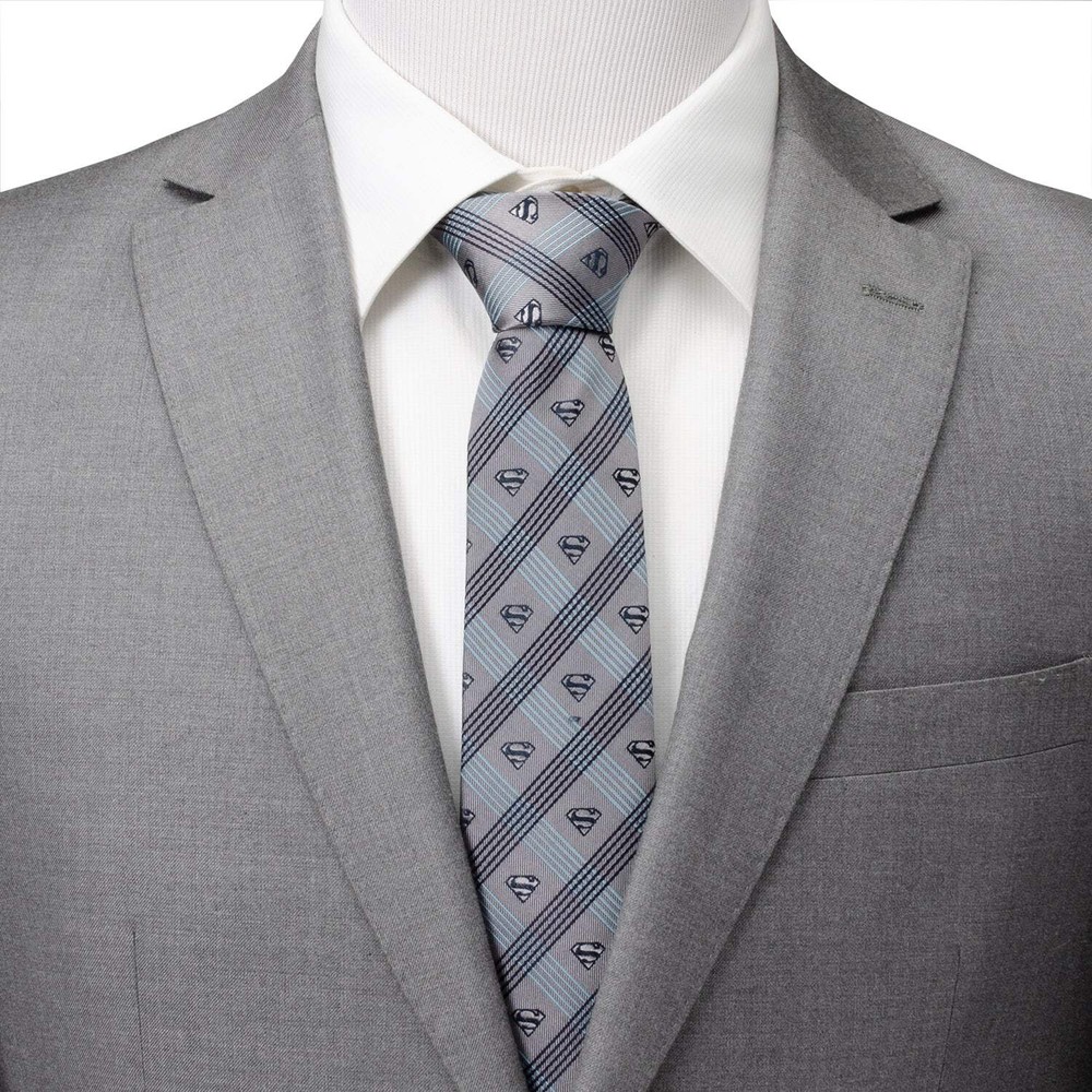 DC Superman Gray Plaid Tie
