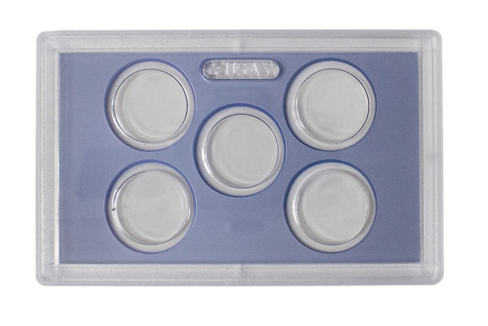 Empty Plastic Lens with Light Blue Insert Holds 5 Quarters, 5 Pack