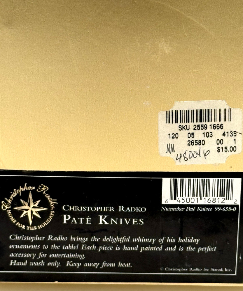 Christopher Radko Nutcracker Theme Pate/Cheese 4 Knives/Spreader In Original Box
