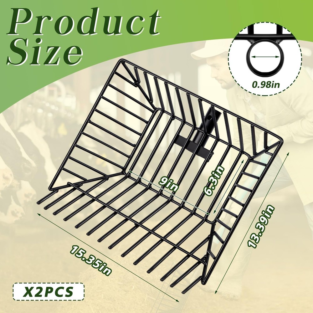 Tandefio 2-Pack Metal Pitch Fork Heads Deep Basket Manure Fork Replacement