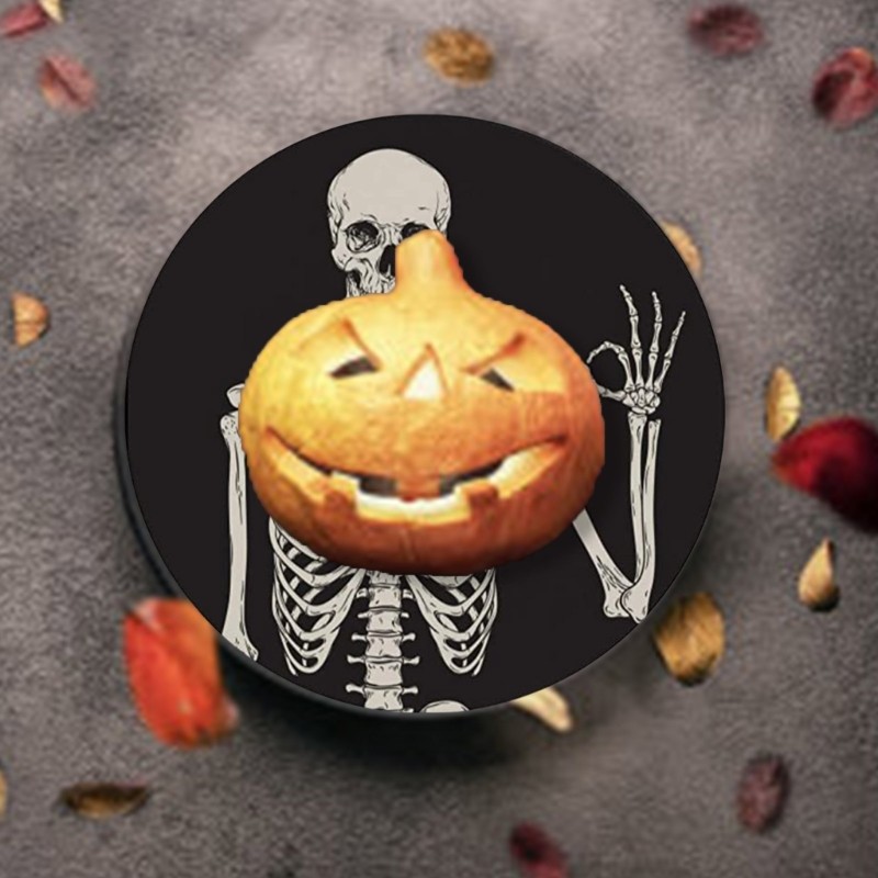 6Pcs Skeleton Skull Pattern Coasters Ceramic Stone Round Cup Mats Table Coaster