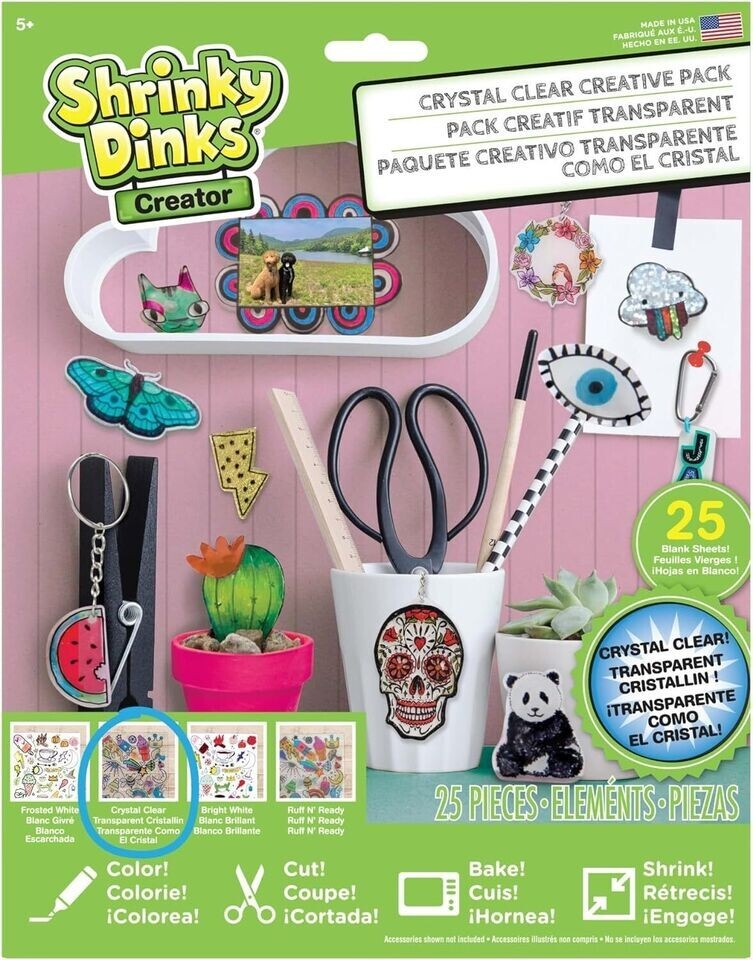 Just Play Shrinky Dinks Creative Pack, 25 Sheets Crystal Clear, Multicolor